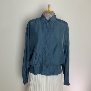 Long Sleeve Blue Silk Top Express medium